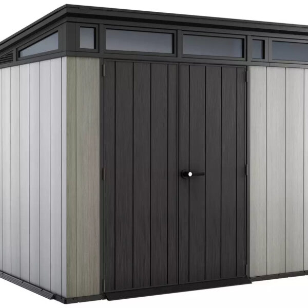 Keter Artisan 9 x 7 ft Resin Storage Shed – Double Door Pent Roof Outdoor Plastic Shed