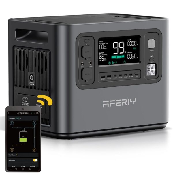 AFERIY P210 Solar Generator 2048Wh 2400W (4800W Peak) – LiFePO4 Portable Power Station for Home & RV