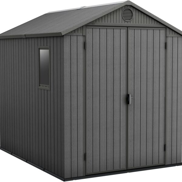 6 x 8 ft Outdoor Resin Storage Shed with Double Doors, Window & Heavy-Duty Floor – Plastic Garden Shed