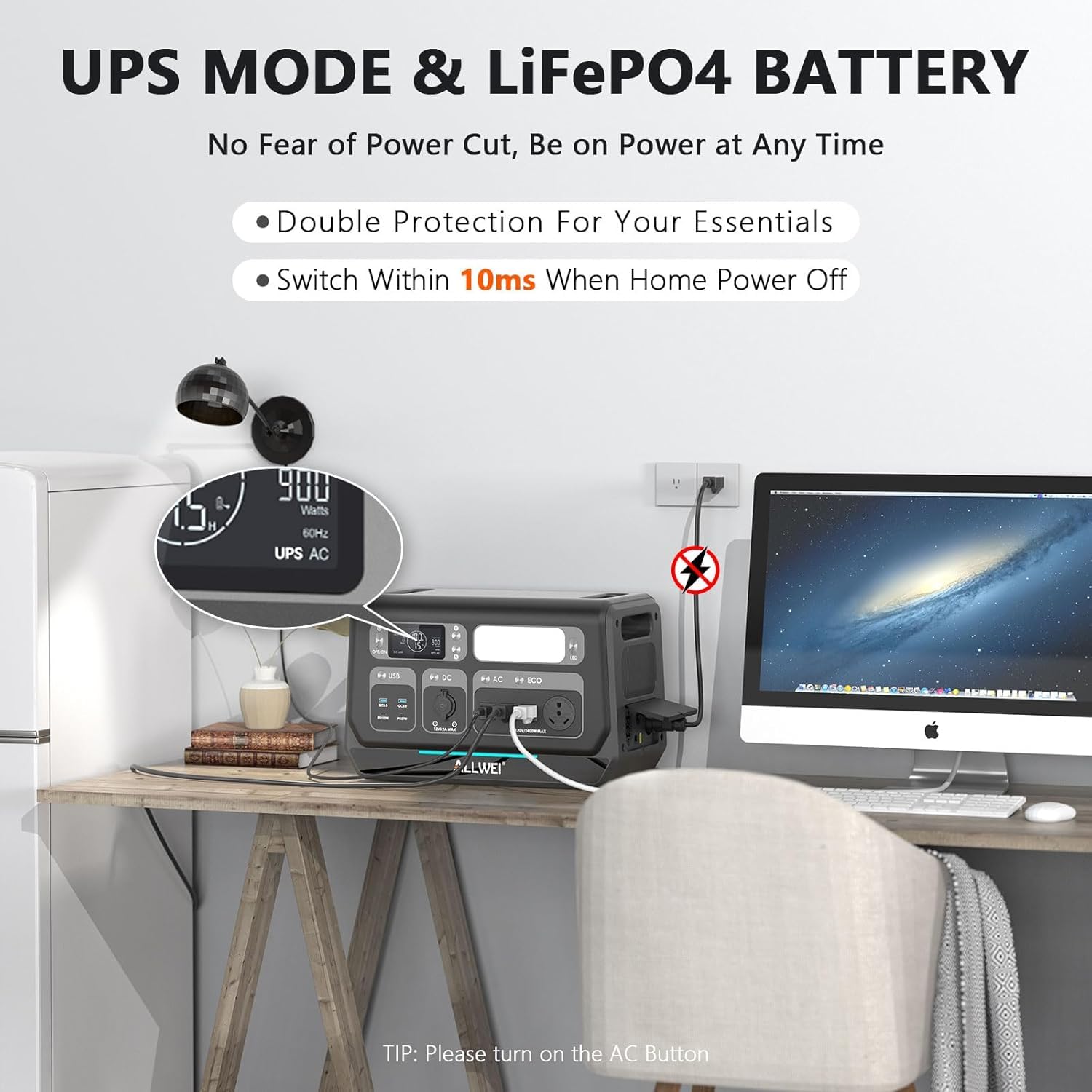 2400W Portable Power Station 2048Wh LiFePO4 (4800W Peak) – Solar Generator with UPS for Home Backup & RV
