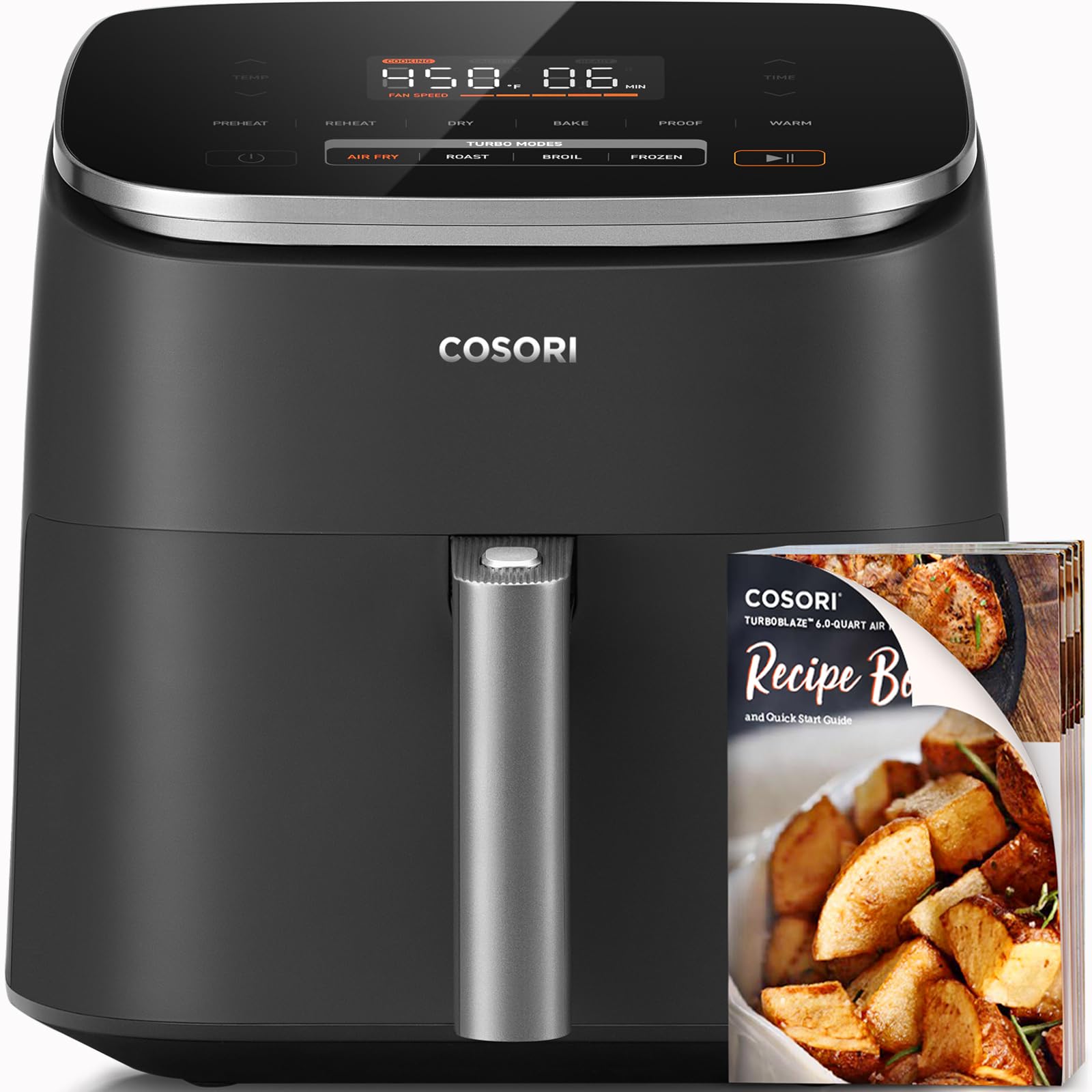 Air Fryer 9-in-1, Compact & Large 6 Qt, 5 Fan Speeds with 450F for Crispy