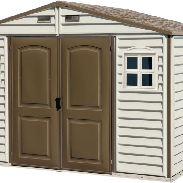 10 x 8 ft Outdoor Resin Storage Shed with Double Doors, Windows & Floor Foundation – Plastic Garden Shed