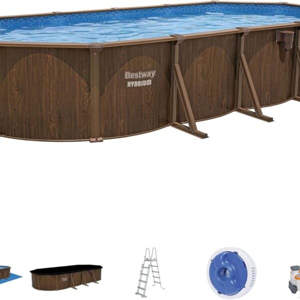 Bestway Hydrium 24 ft Oval Above Ground Pool Set – Steel Wall Swimming Pool with Sand Filter Pump