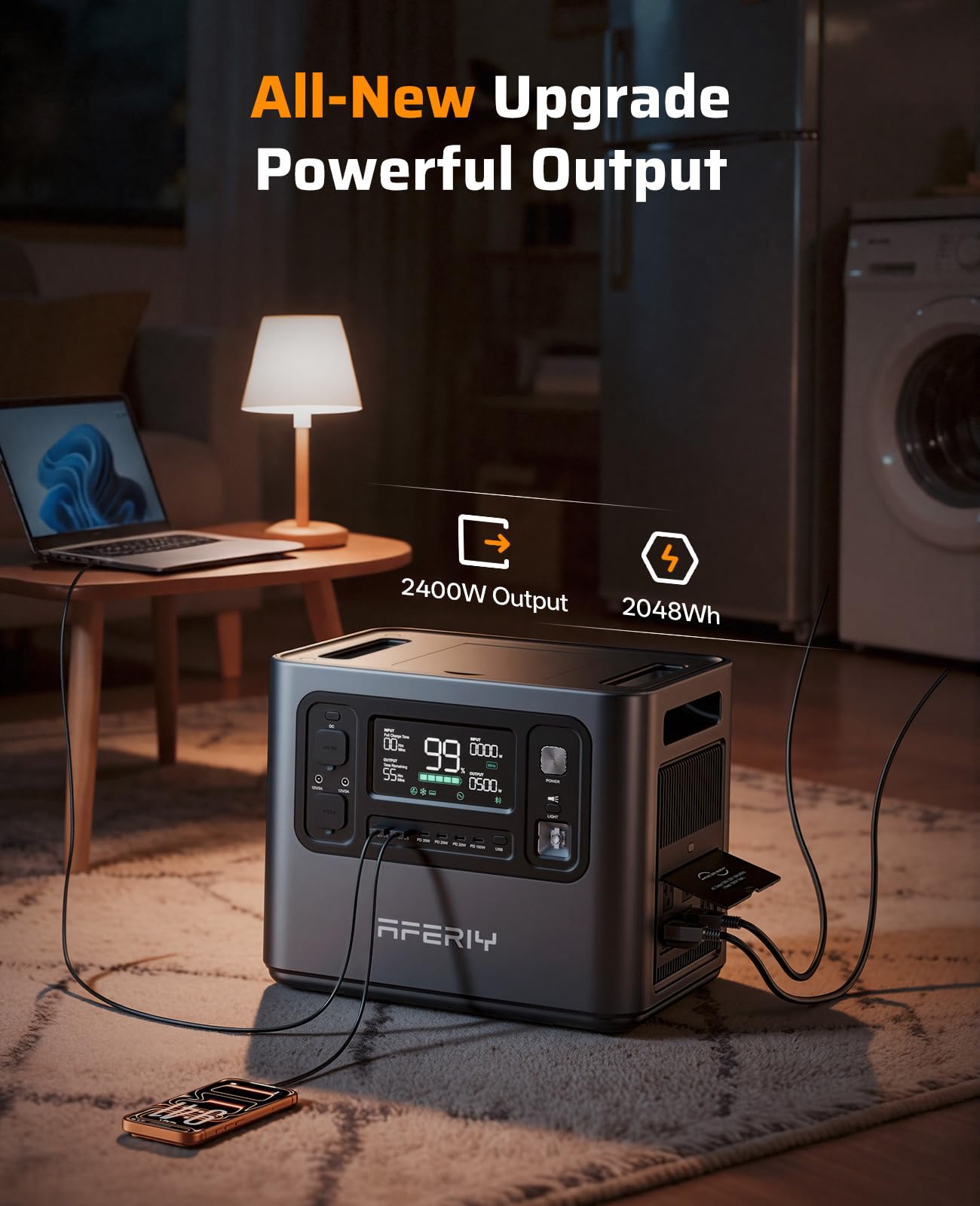 AFERIY P210 Solar Generator 2048Wh 2400W (4800W Peak) – LiFePO4 Portable Power Station for Home & RV