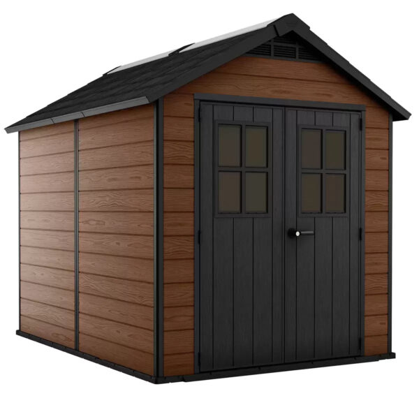 Keter Newton 7 x 9 ft Resin Storage Shed – Double Door Apex Roof Outdoor Plastic Shed