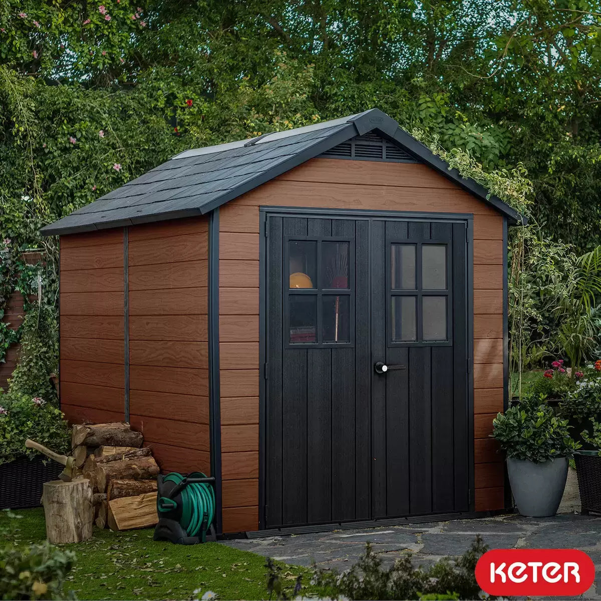 Keter Newton 7 x 9 ft Resin Storage Shed – Double Door Apex Roof Outdoor Plastic Shed