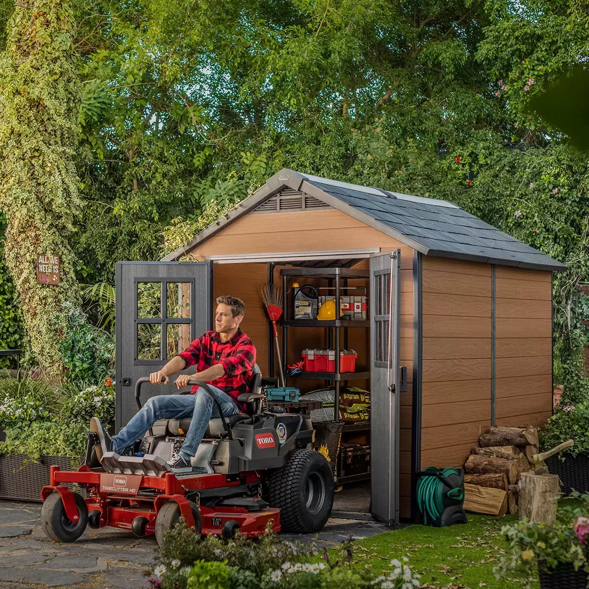 Keter Newton 7 x 9 ft Resin Storage Shed – Double Door Apex Roof Outdoor Plastic Shed