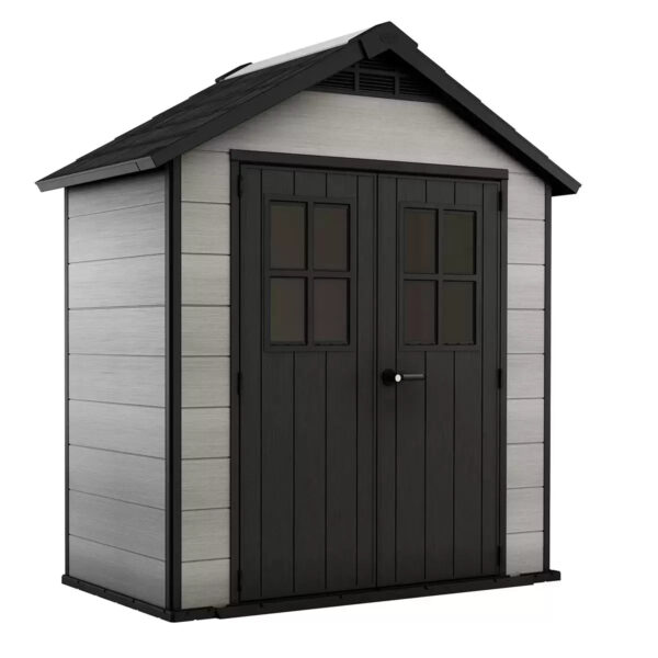 Keter Oakland 7.5 x 4 ft Resin Storage Shed – Compact Outdoor Plastic Shed, Grey