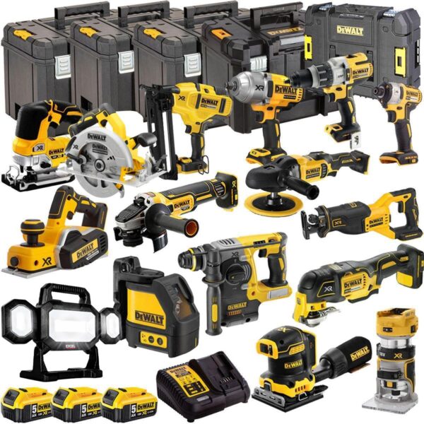 DEWALT 20V MAX XR 16 Tool Combo Kit with 3 x 5.0Ah Batteries – Brushless Drill, Impact Driver & Wrench (DEWKIT23)