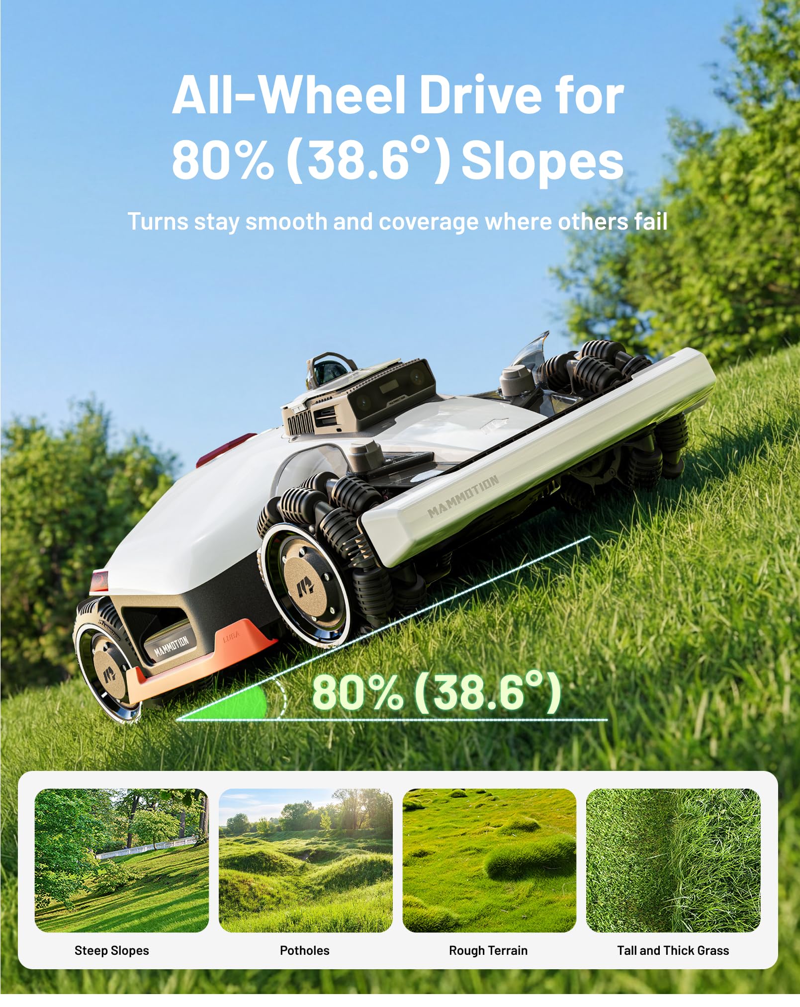 Mammotion LUBA 3 AWD 1500 Robot Lawn Mower – Wire-Free LiDAR + RTK + AI Vision, for Lawns up to 0.37 Acre