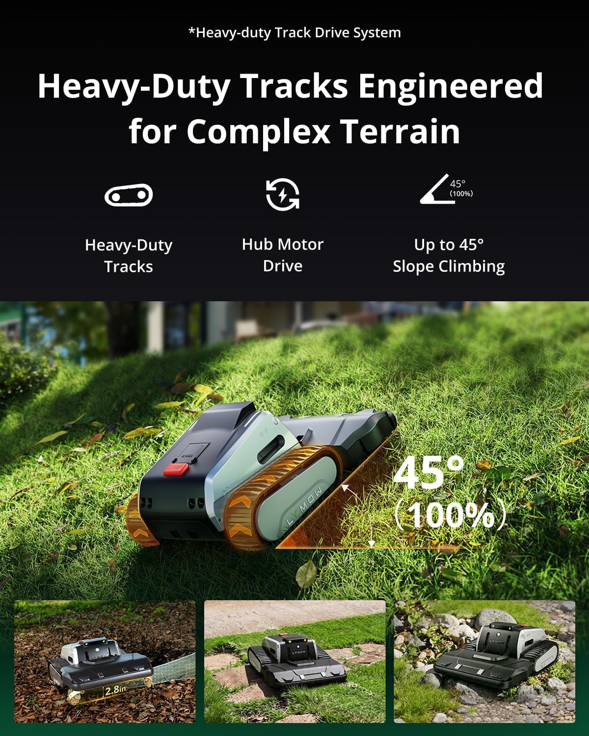 Lymow One Plus Robot Lawn Mower – Wire-Free RTK + Vision, 45° Slope Climbing, 1.1 Acres Daily, 16 in Dual Blades