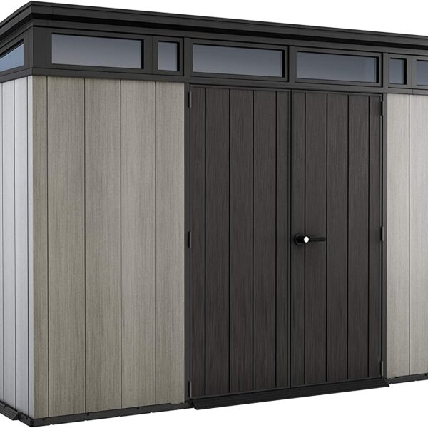 Keter Artisan 11 x 7 ft Resin Storage Shed – Double Door Pent Roof Outdoor Plastic Shed