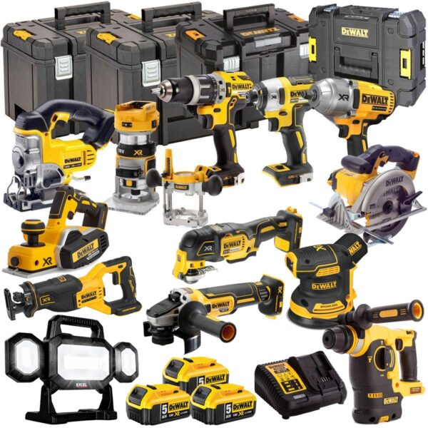 DEWALT 20V MAX XR 13 Tool Combo Kit with 3 x 5.0Ah Batteries – Drill, Impact Driver & Rotary Hammer (T4TKIT-487)