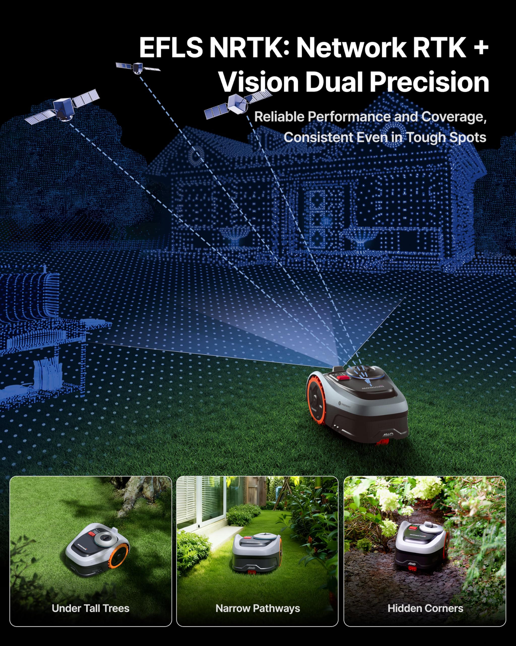 Segway Navimow i205 AWD Robot Lawn Mower with Garage – Wire-Free GPS & Vision Mower for Lawns up to 0.12 Acre