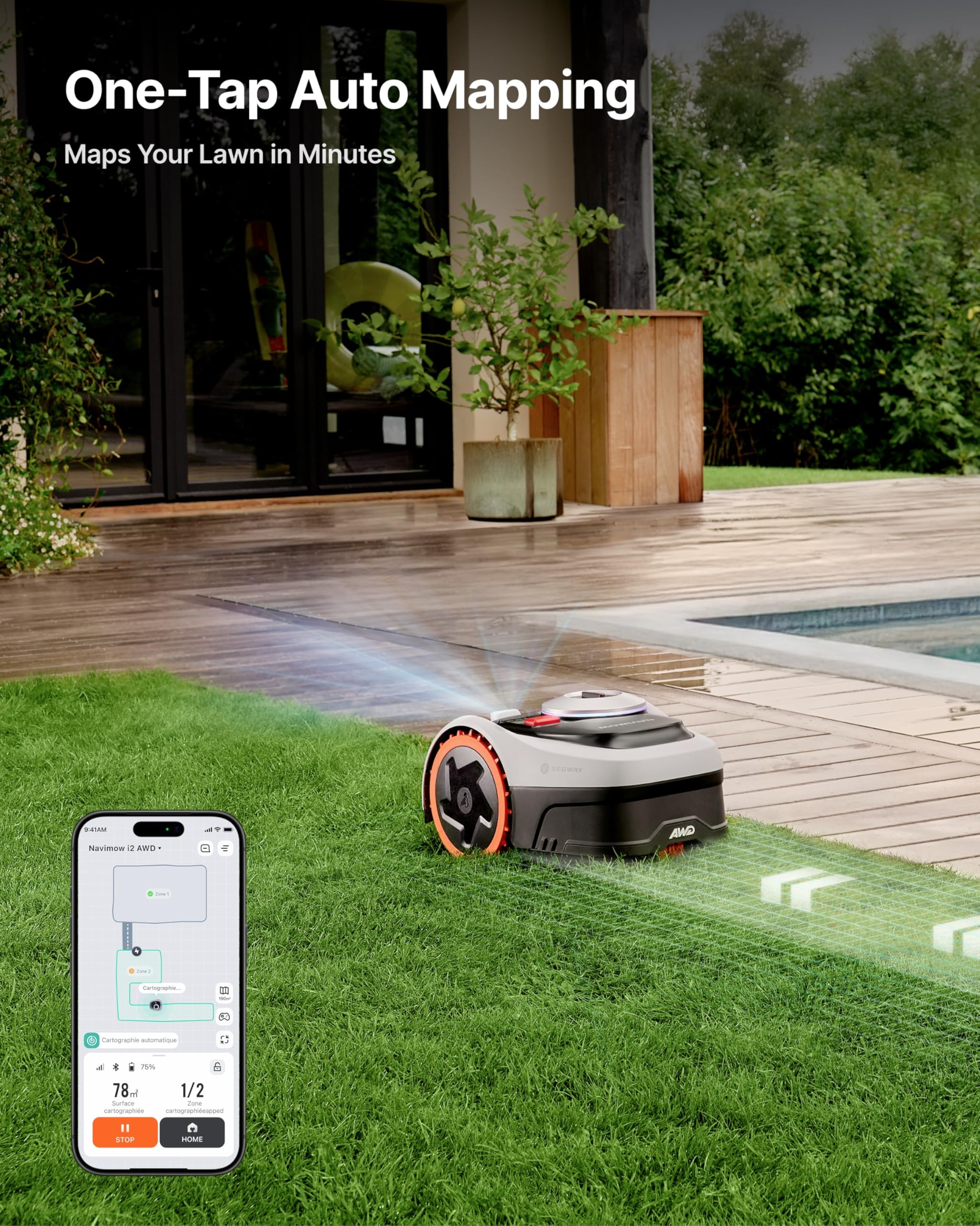 Segway Navimow i208 AWD Robot Lawn Mower – Wire-Free All-Wheel Drive Robotic Mower for Lawns up to 0.2 Acre