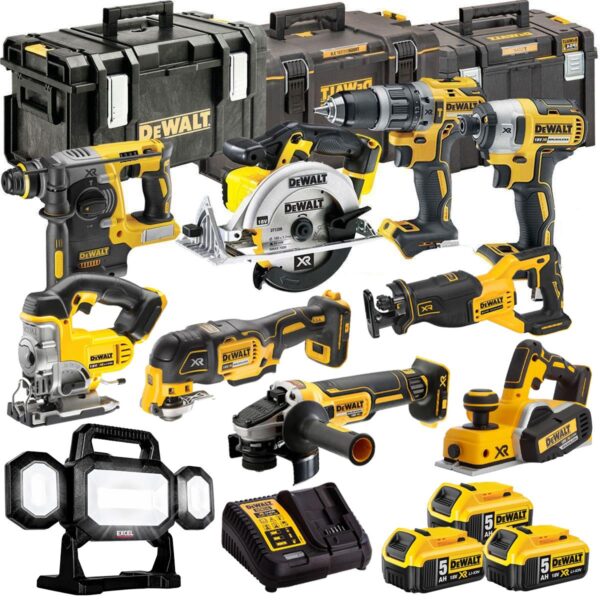 DEWALT 20V MAX XR 10 Tool Combo Kit with 3 x 5.0Ah Batteries, Charger & ToughSystem Box (DCKT4T10P13)