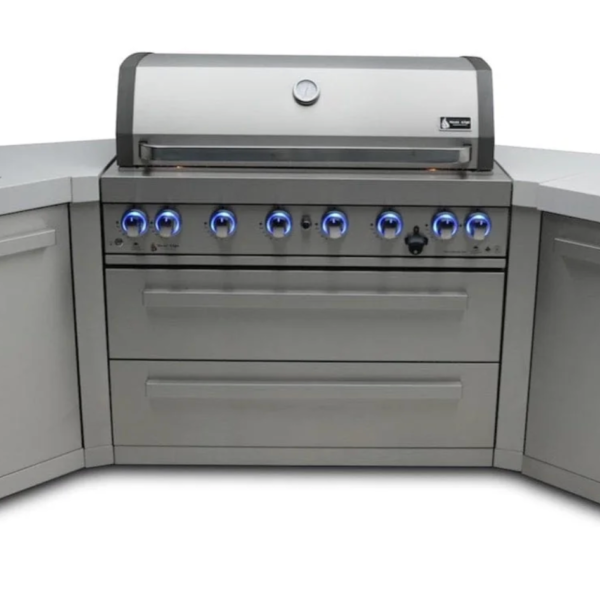 Mont Alpi 805 Outdoor Kitchen Island with Two 45° Corners – 6-Burner Stainless Steel Gas Grill