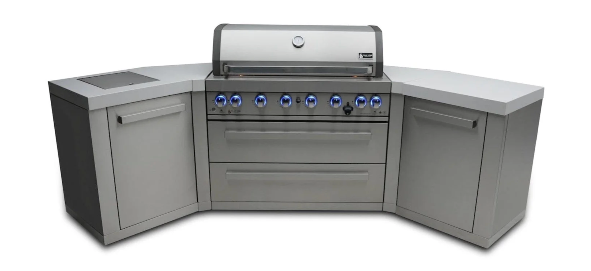 Mont Alpi 805 Outdoor Kitchen Island with Two 45° Corners – 6-Burner Stainless Steel Gas Grill