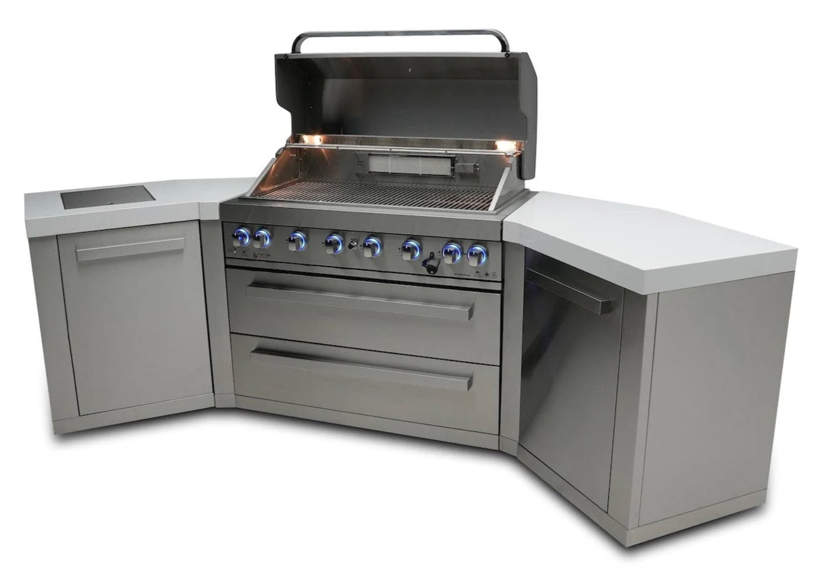 Mont Alpi 805 Outdoor Kitchen Island with Two 45° Corners – 6-Burner Stainless Steel Gas Grill