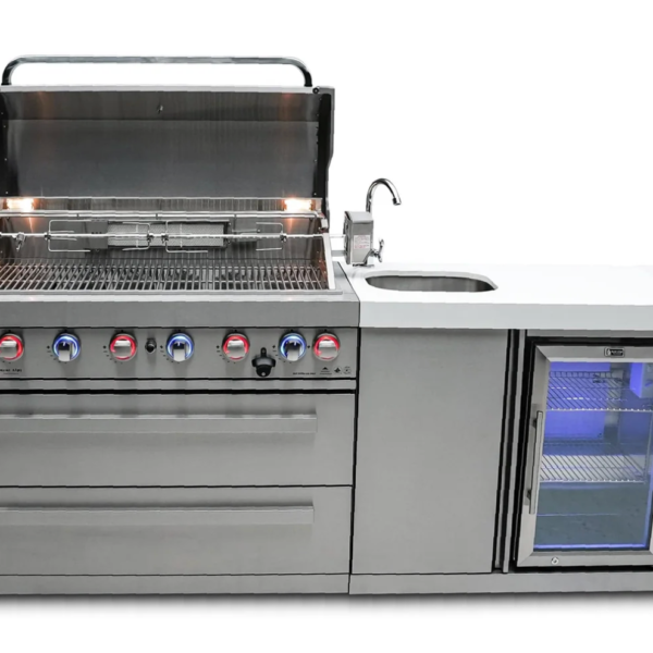 Mont Alpi 805 Deluxe Outdoor Kitchen Island with Beverage Centre – 6-Burner Gas Grill & 2 Infrared Burners