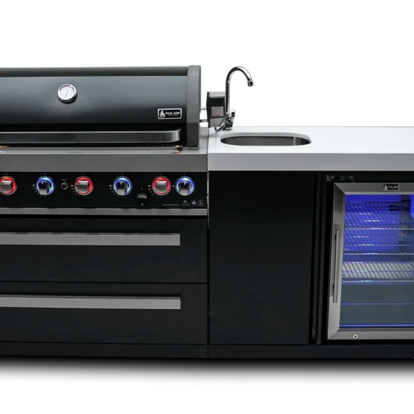 Mont Alpi 805 Black Stainless Outdoor Kitchen Island with Beverage Centre – 6-Burner Grill, Sink & Fridge