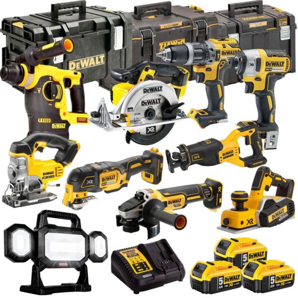 DEWALT 20V MAX XR 10 Tool Combo Kit with 3 x 5.0Ah Batteries, Charger & ToughSystem Box (DCKT4T10P12)