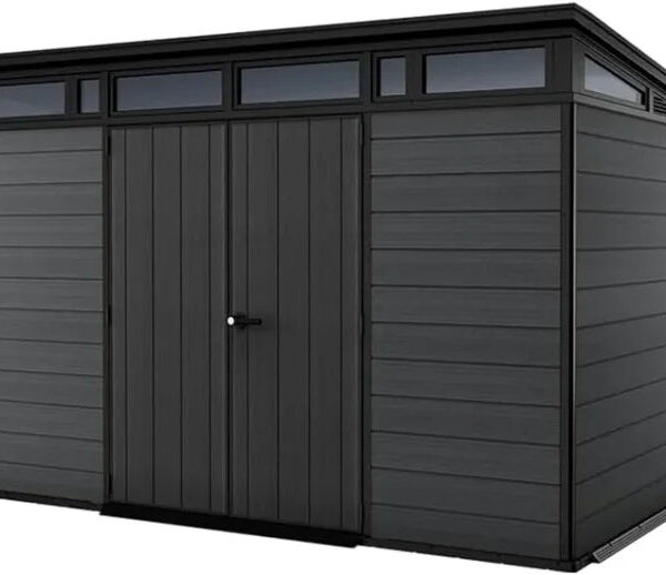 Keter Cortina 11 x 7 ft Resin Storage Shed – Heavy Duty Pent Roof Outdoor Shed, Dark Grey